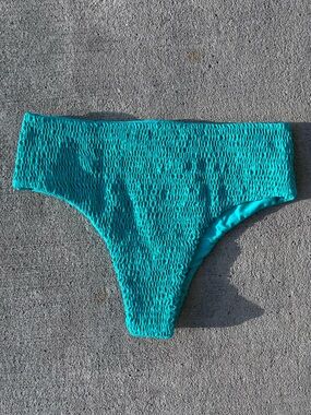 Aila Blue Bambi bottom smocked bikini bottoms deep teal eco rib NWOT MD